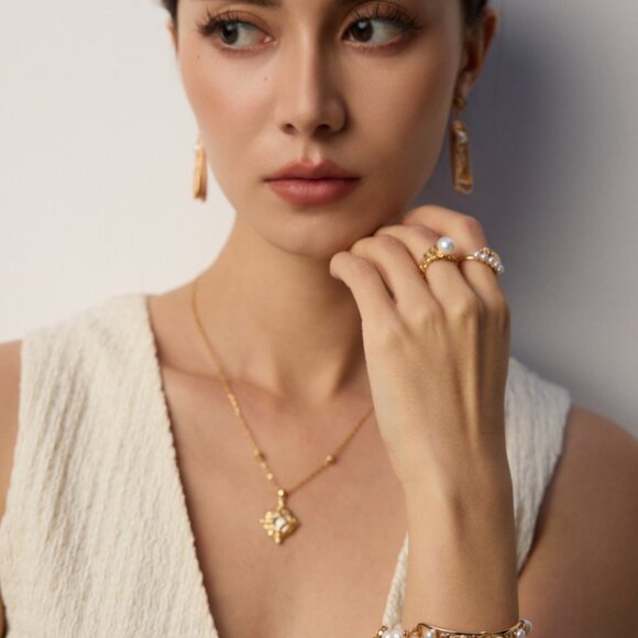 ✨ Artisan Original Laurel Leaf & Dangling Pearl Ring | S925 Gold Adjustable - Picture 2 of 12